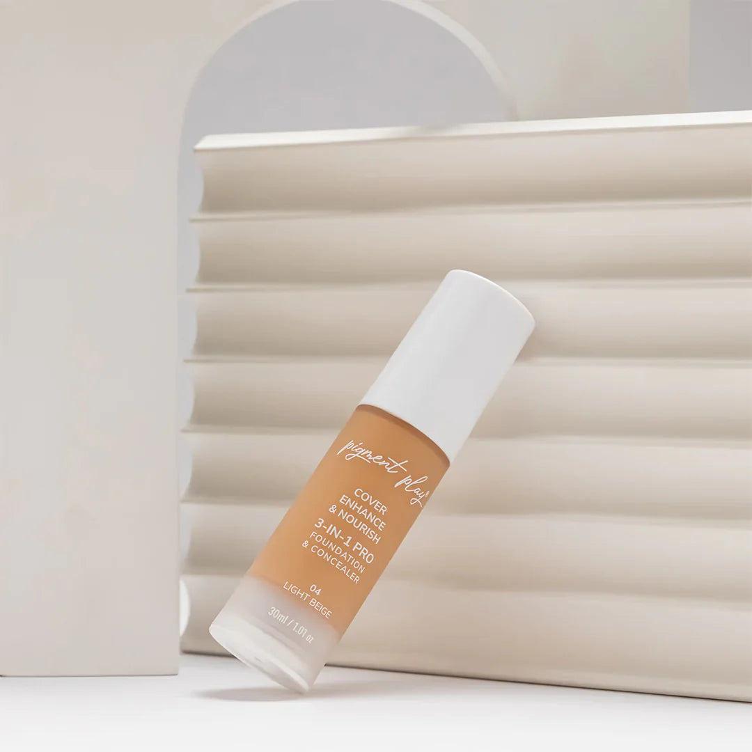 Pigment Play 3-In-1 Foundation & Concealer: Cover + Enhance + Nourish - 04 Light Beige 4pc Set + 1 Full Size Product Worth 25% Value Free