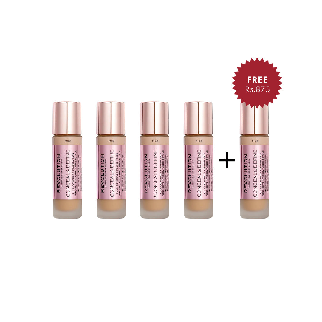 Makeup Revolution Conceal & Define Foundation 4Pcs Set + 1 Full Size Product Worth 25% Value Free