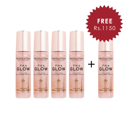 Makeup Revolution Fix & Glow Fixing Spray 4pc Set + 1 Full Size Product Worth 25% Value Free