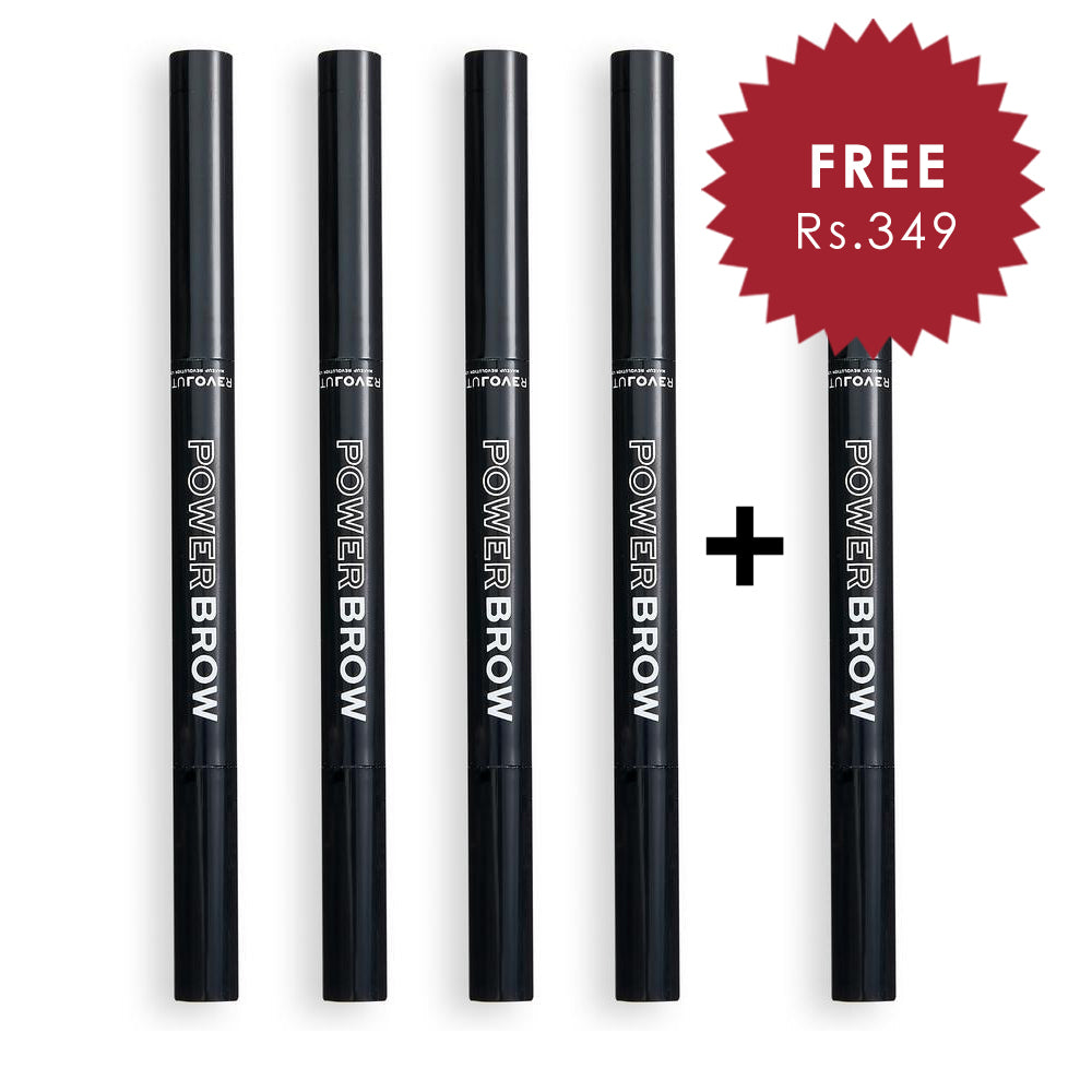 Revolution Relove Power Brow Pencil Dark Brown 4pc Set + 1 Full Size Product Worth 25% Value Free