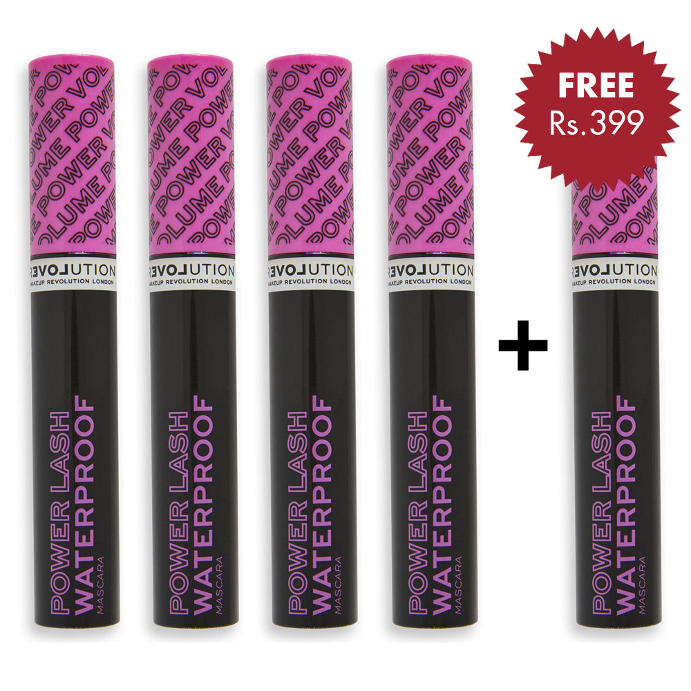 Revolution Relove Power Lash Waterproof Volume Mascara 4pc Set + 1 Full Size Product Worth 25% Value Free