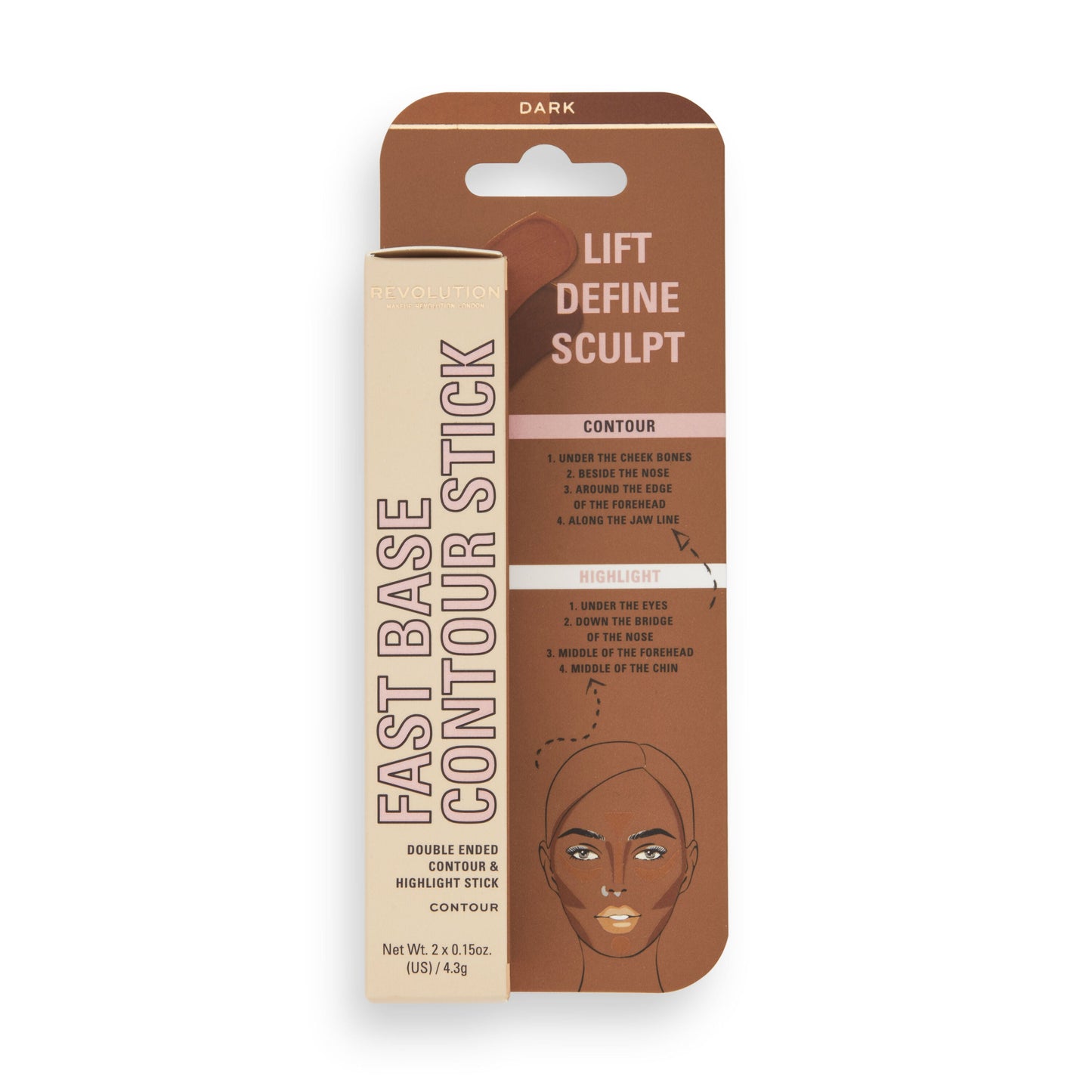 Revolution Fast Base Contour Stick Dark 4pc Set + 1 Full Size Product Worth 25% Value Free