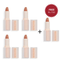Makeup Revolution Lip Allure Soft Satin Lipstick Chauffeur Nude 4pc Set + 1 Full Size Product Worth 25% Value Free