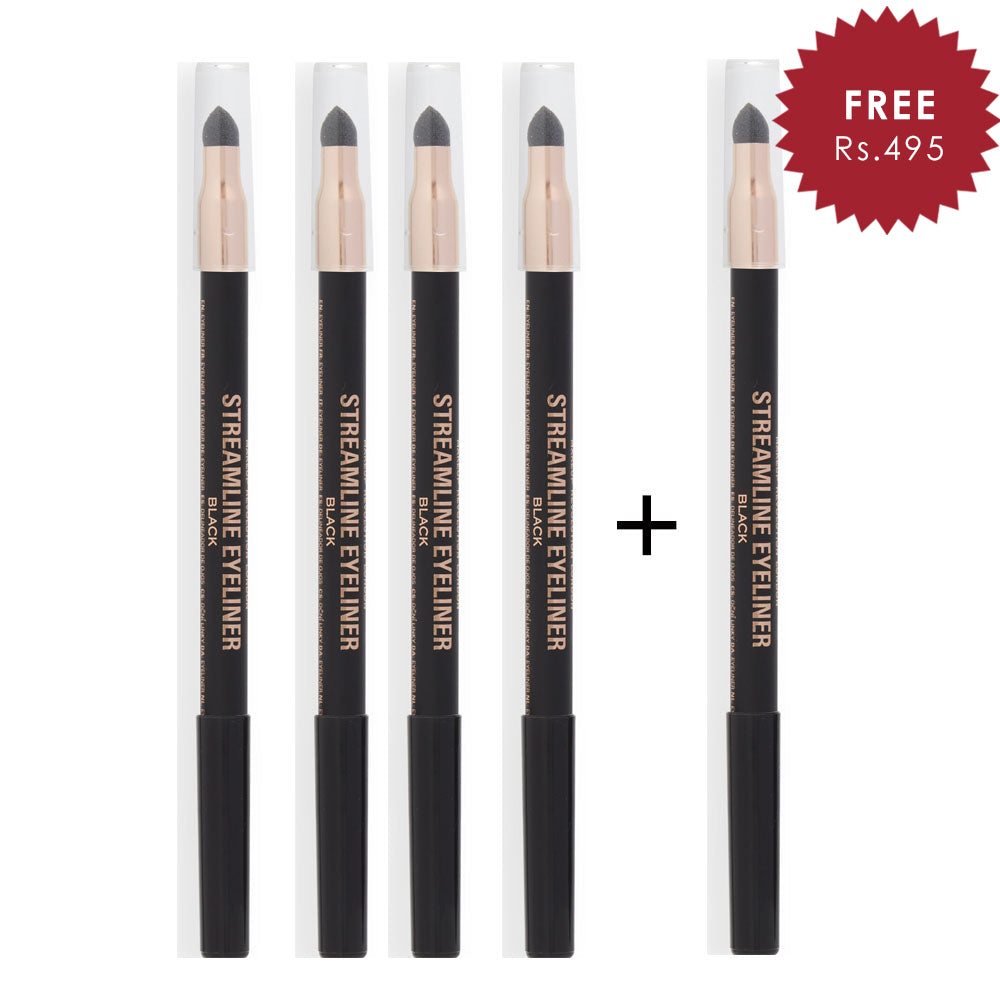 Makeup Revolution Streamline Waterline Eyeliner Pencil Black 4pc Set + 1 Full Size Product Worth 25% Value Free