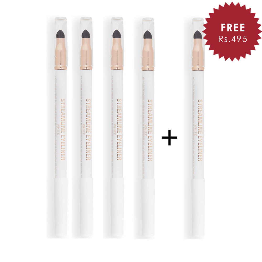 Makeup Revolution Streamline Waterline Eyeliner Pencil White 4pc Set + 1 Full Size Product Worth 25% Value Free