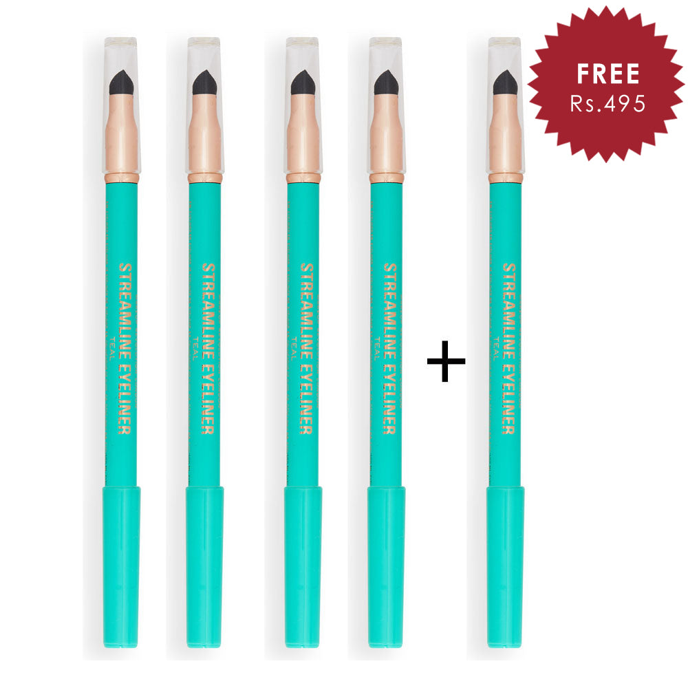 Makeup Revolution Streamline Waterline Eyeliner Pencil Teal 4pc Set + 1 Full Size Product Worth 25% Value Free