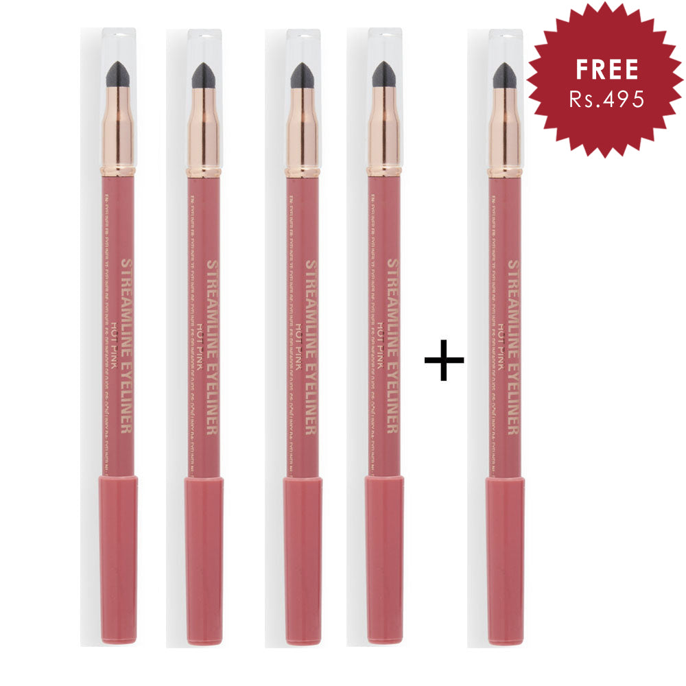 Makeup Revolution Streamline Waterline Eyeliner Pencil Hot Pink 4pc Set + 1 Full Size Product Worth 25% Value Free