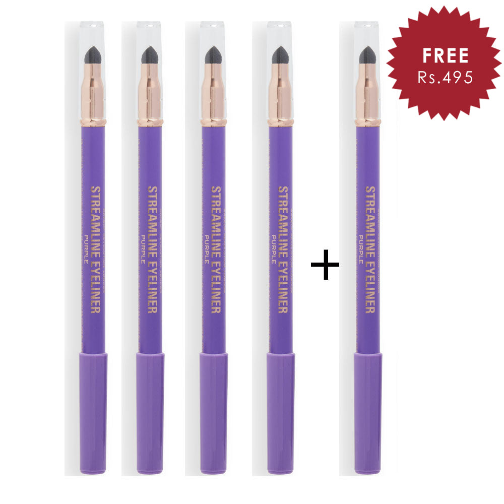 Makeup Revolution Streamline Waterline Eyeliner Pencil Purple 4pc Set + 1 Full Size Product Worth 25% Value Free