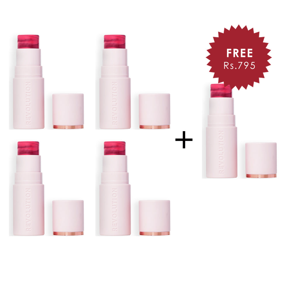 Makeup Revolution Skin Silk Marble Blush Stick Berry Flush 4pc Set + 1 Full Size Product Worth 25% Value Free