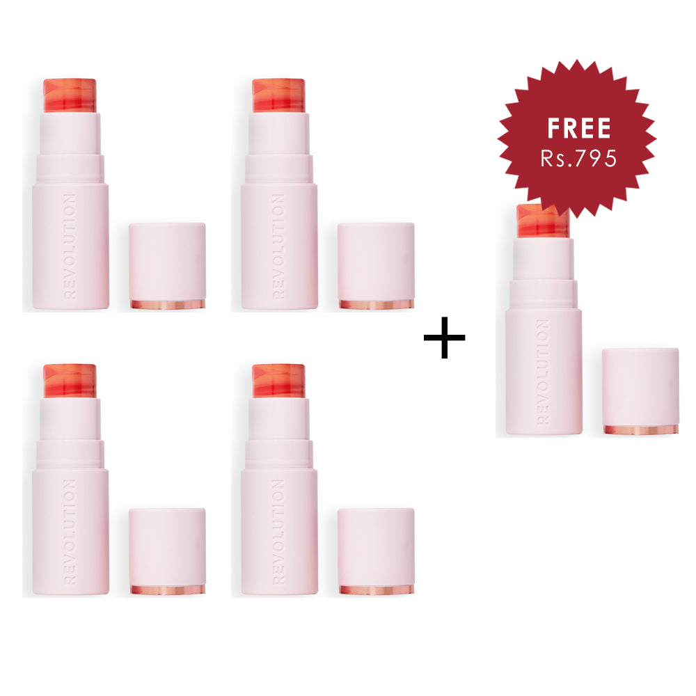 Makeup Revolution Skin Silk Marble Blush Stick Sunkissed Apricot 4pc Set + 1 Full Size Product Worth 25% Value Free