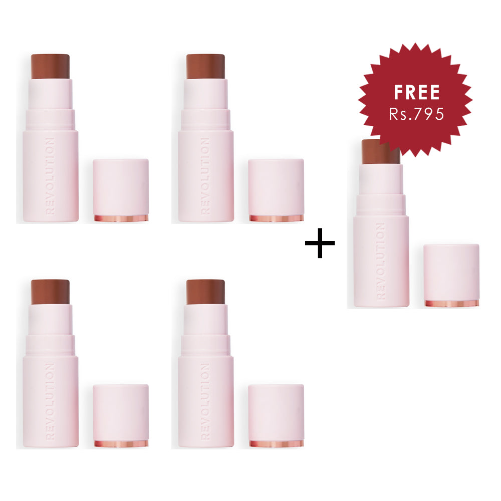 Makeup Revolution Skin Silk Bronzer Stick Tan Caramel 4pc Set + 1 Full Size Product Worth 25% Value Free