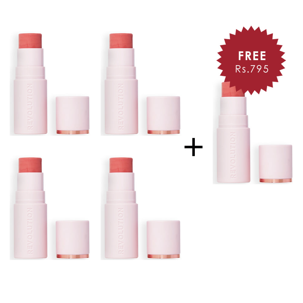 Makeup Revolution Skin Silk Marble Blush Stick Peachy Pink 4pc Set + 1 Full Size Product Worth 25% Value Free