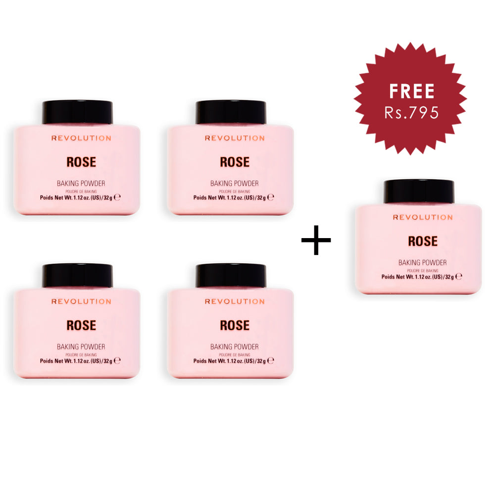 Revolution Loose Baking Powder Rose 4pc Set + 1 Full Size Product Worth 25% Value Free