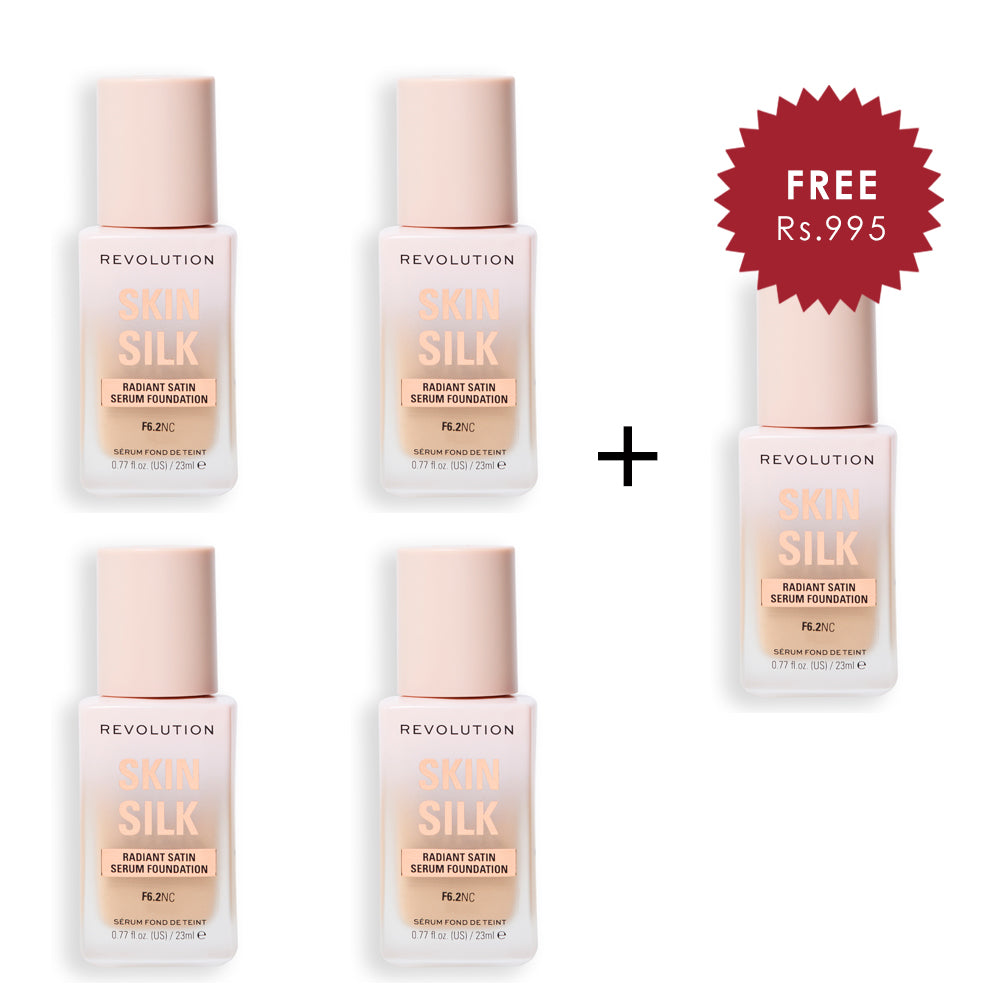 Makeup Revolution Skin Silk Serum Foundation F6.2 NC 4pc Set + 1 Full Size Product Worth 25% Value Free