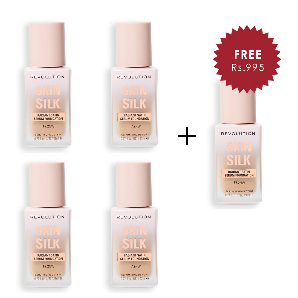 Makeup Revolution Skin Silk Serum Foundation F7.2 NW 4pc Set + 1 Full Size Product Worth 25% Value Free