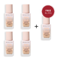 Makeup Revolution Skin Silk Serum Foundation F7.2 NW 4pc Set + 1 Full Size Product Worth 25% Value Free