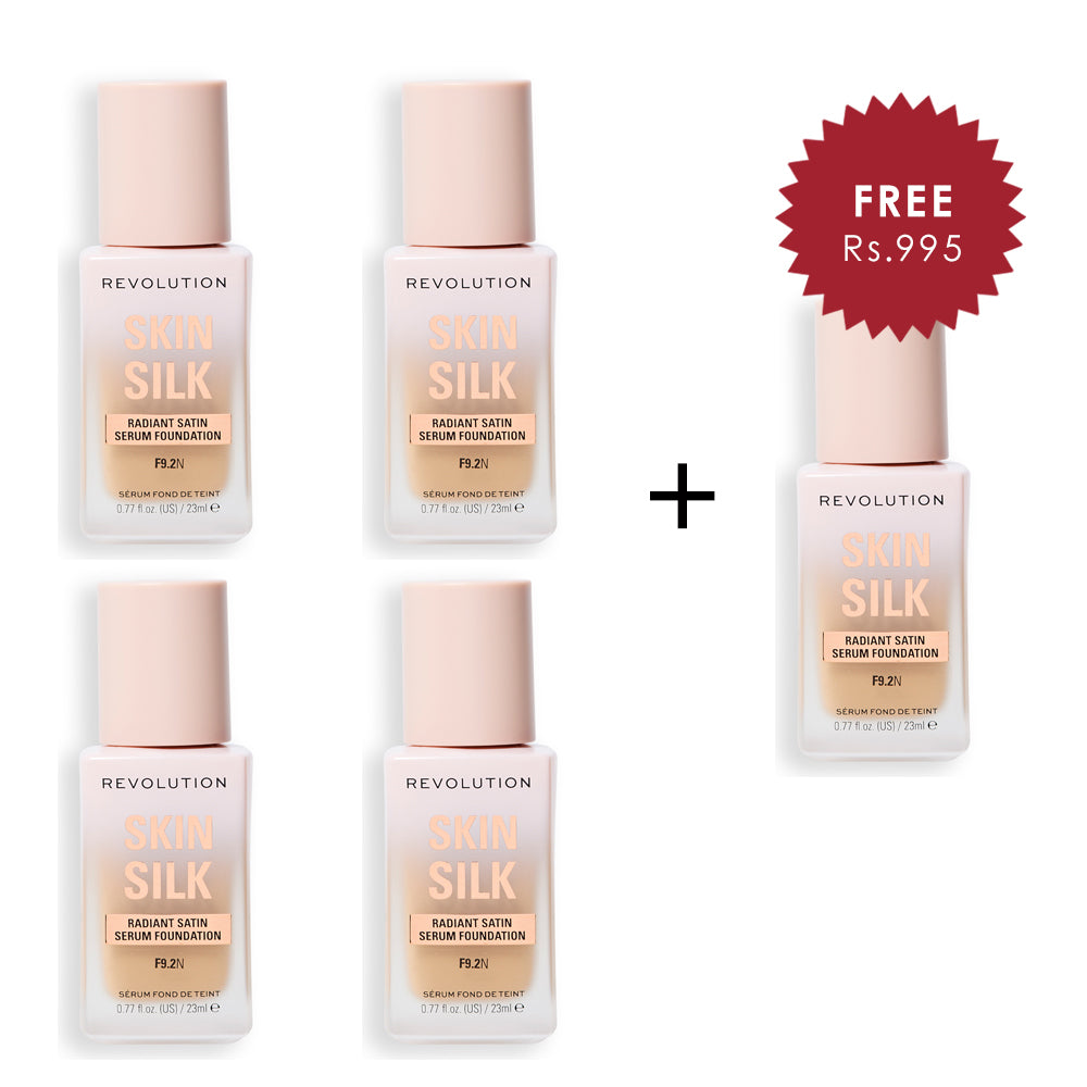 Makeup Revolution Skin Silk Serum Foundation F9.2 N 4pc Set + 1 Full Size Product Worth 25% Value Free