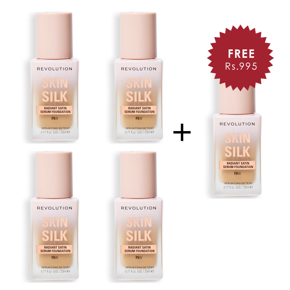 Makeup Revolution Skin Silk Serum Foundation F9 W 4pc Set + 1 Full Size Product Worth 25% Value Free