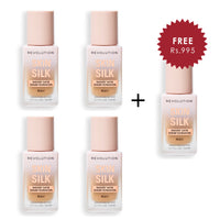 Makeup Revolution Skin Silk Serum Foundation F9.5 NC 4pc Set + 1 Full Size Product Worth 25% Value Free