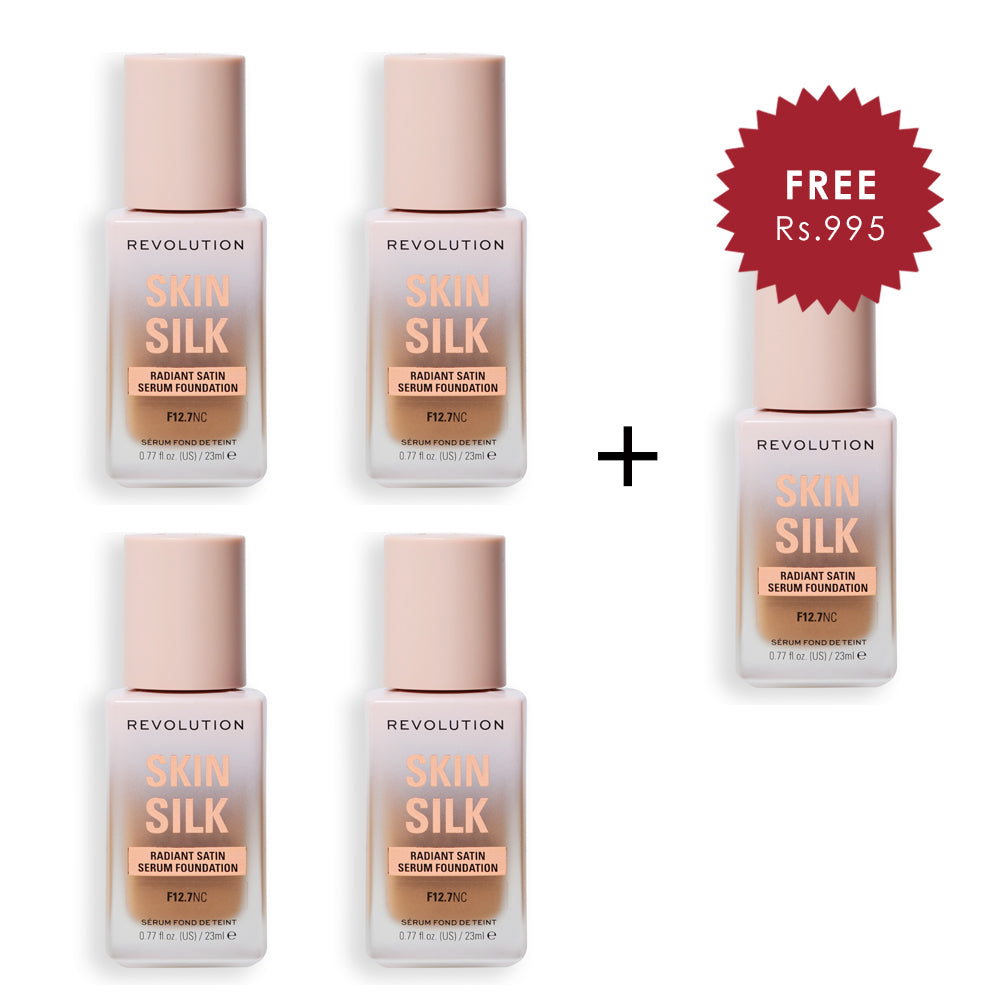 Makeup Revolution Skin Silk Serum Foundation F12.7NC 4pc Set + 1 Full Size Product Worth 25% Value Free