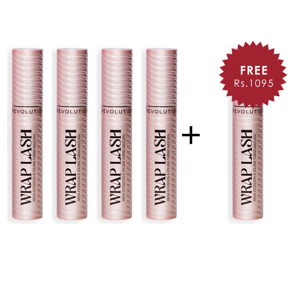 Revolution Wrap Lash Tubing Mascara Black 4pc Set + 1 Full Size Product Worth 25% Value Free
