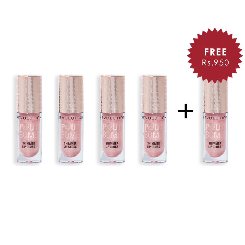 Makeup Revolution Pout Bomb Shimmer Gloss Shine Pink 4pc Set + 1 Full Size Product Worth 25% Value Free