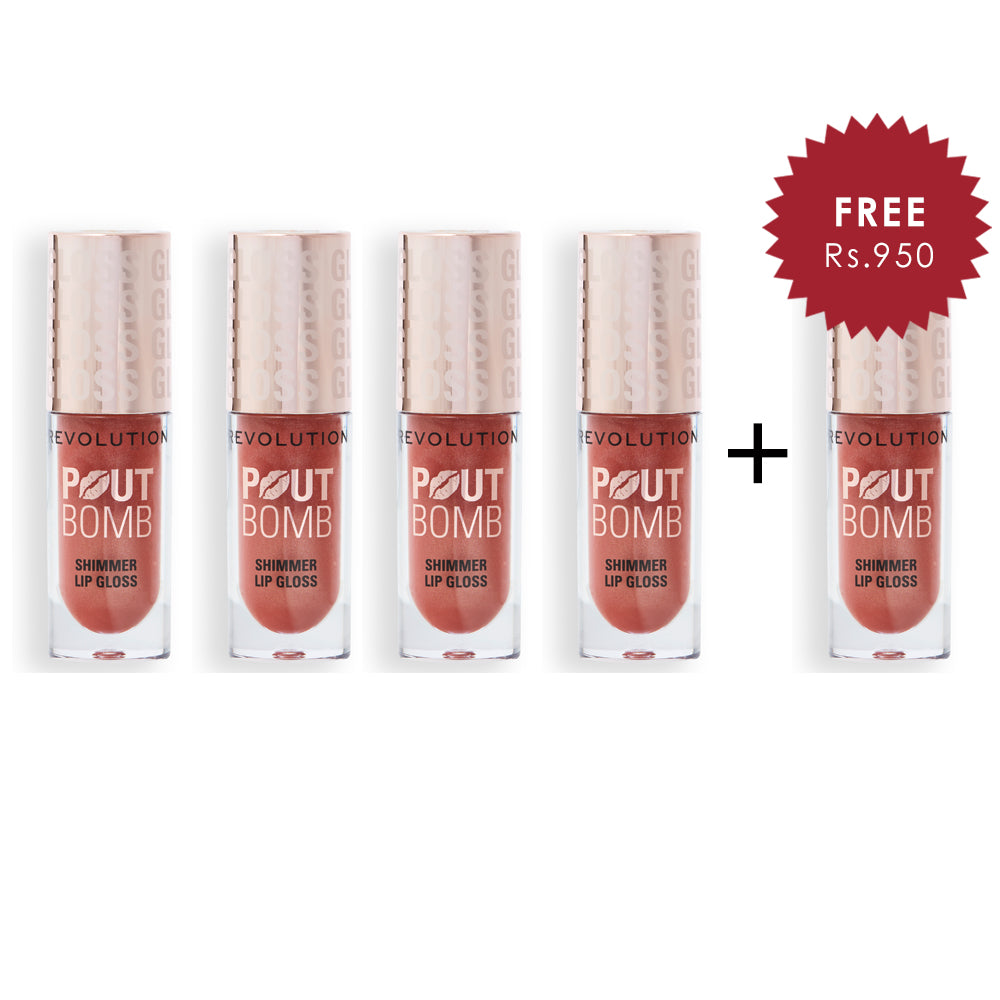 Makeup Revolution Pout Bomb Shimmer Gloss Nude Glow 4pc Set + 1 Full Size Product Worth 25% Value Free