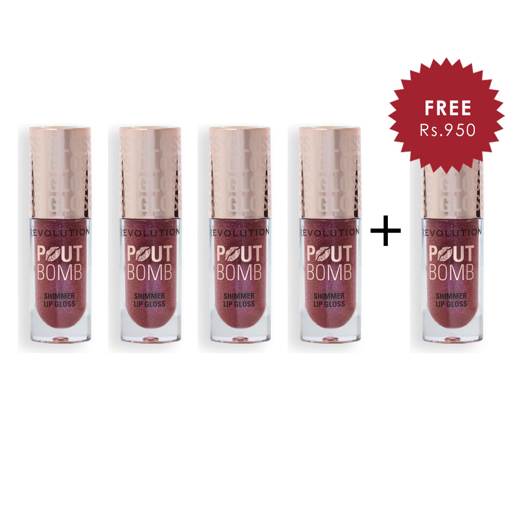 Makeup Revolution Pout Bomb Shimmer Gloss Berry Lustre 4pc Set + 1 Full Size Product Worth 25% Value Free
