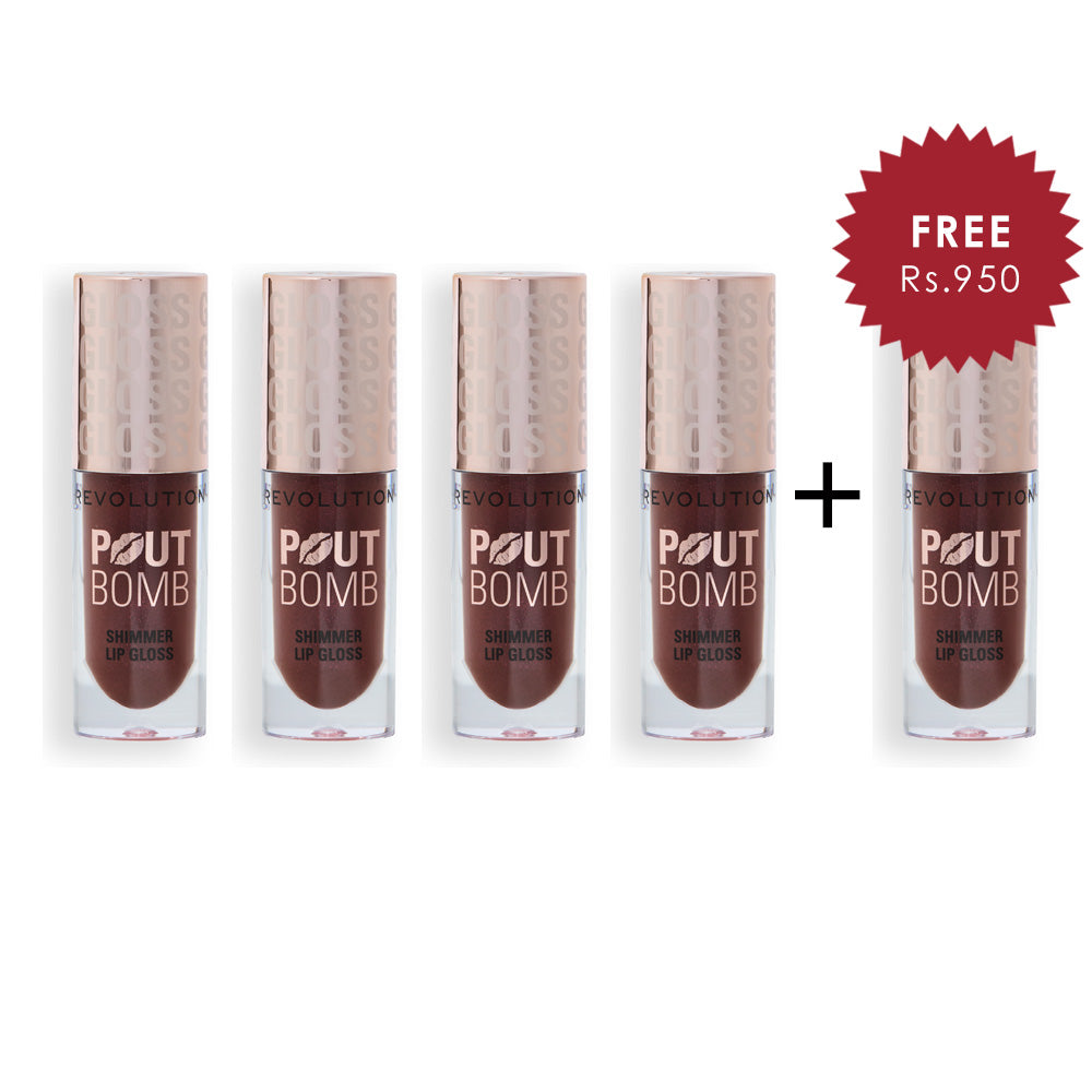 Makeup Revolution Pout Bomb Shimmer Gloss Chocolate Sparkle 4pc Set + 1 Full Size Product Worth 25% Value Free