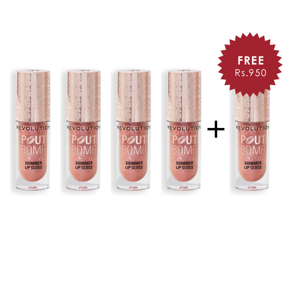 Makeup Revolution Pout Bomb Shimmer Gloss Glimmer Nude 4pc Set + 1 Full Size Product Worth 25% Value Free