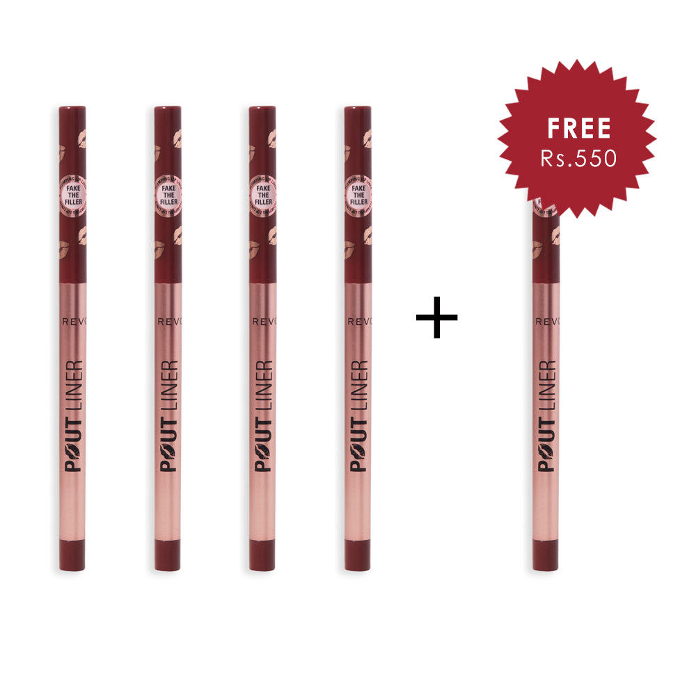 Makeup Revolution Pout Bomb Plumping Lip Liner Cookie Warm Brown 4pc Set + 1 Full Size Product Worth 25% Value Free
