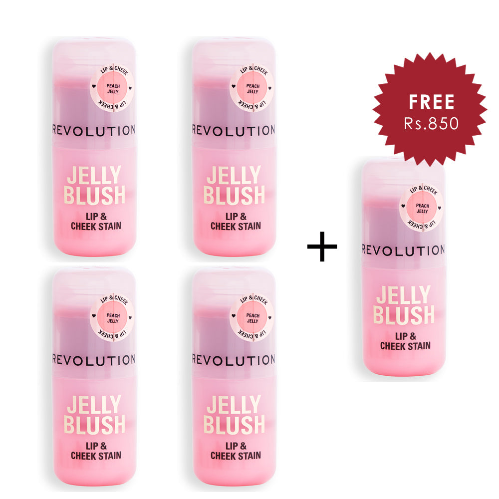Revolution Jelly Blush Stick Lip and Cheek Stain Peach Orange 4pc Set + 1 Full Size Product Worth 25% Value Free