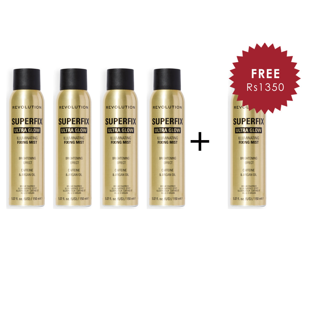 Revolution Superfix Glow Fixing Mist 4pc Set + 1 Full Size Product Worth 25% Value Free