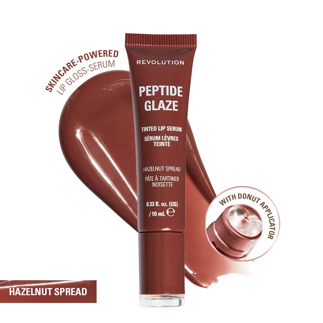Revolution Peptide Glaze Tinted Lip Serum Hazelnut Spread 4pc Set + 1 Full Size Product Worth 25% Value Free