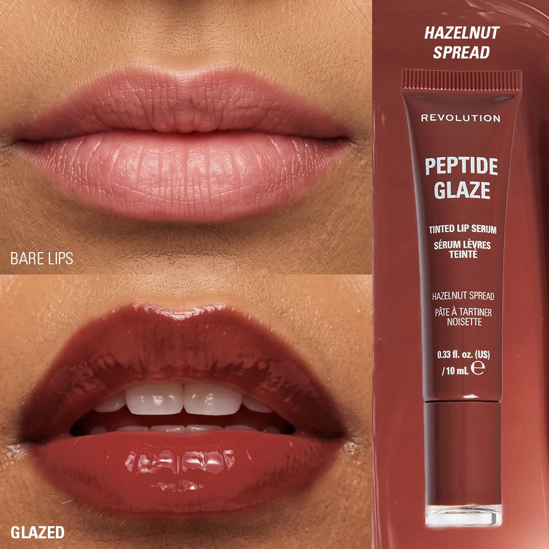 Revolution Peptide Glaze Tinted Lip Serum Hazelnut Spread 4pc Set + 1 Full Size Product Worth 25% Value Free