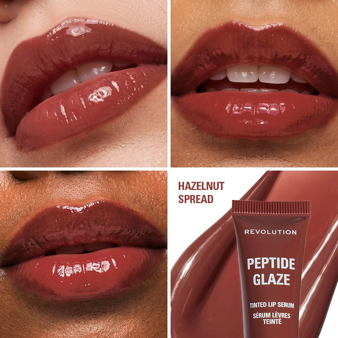 Revolution Peptide Glaze Tinted Lip Serum Hazelnut Spread 4pc Set + 1 Full Size Product Worth 25% Value Free