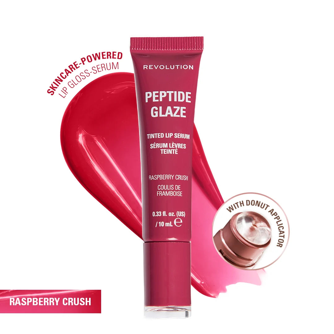 Revolution Peptide Glaze Tinted Lip Serum Raspberry Crush 4pc Set + 1 Full Size Product Worth 25% Value Free