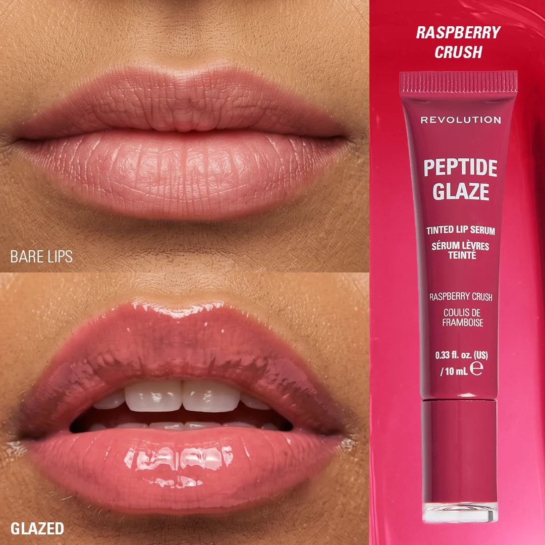 Revolution Peptide Glaze Tinted Lip Serum Raspberry Crush 4pc Set + 1 Full Size Product Worth 25% Value Free