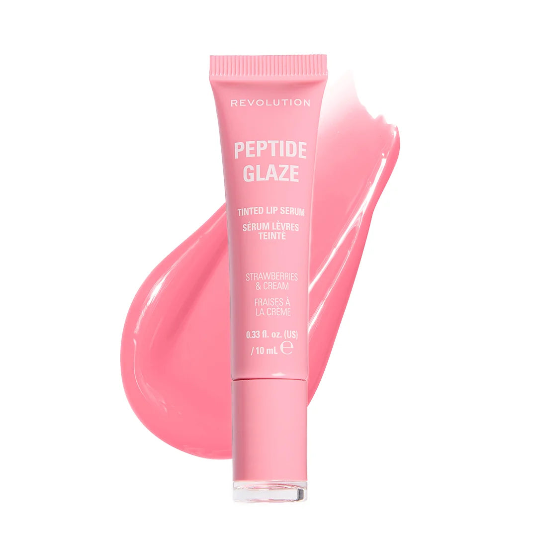 Revolution Peptide Glaze Tinted Lip Serum Strawberries & Cream 4pc Set + 1 Full Size Product Worth 25% Value Free