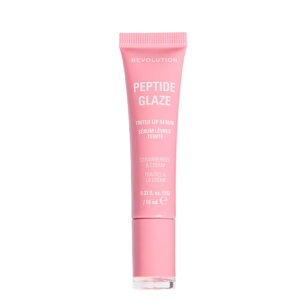 Revolution Peptide Glaze Tinted Lip Serum Strawberries & Cream 4pc Set + 1 Full Size Product Worth 25% Value Free