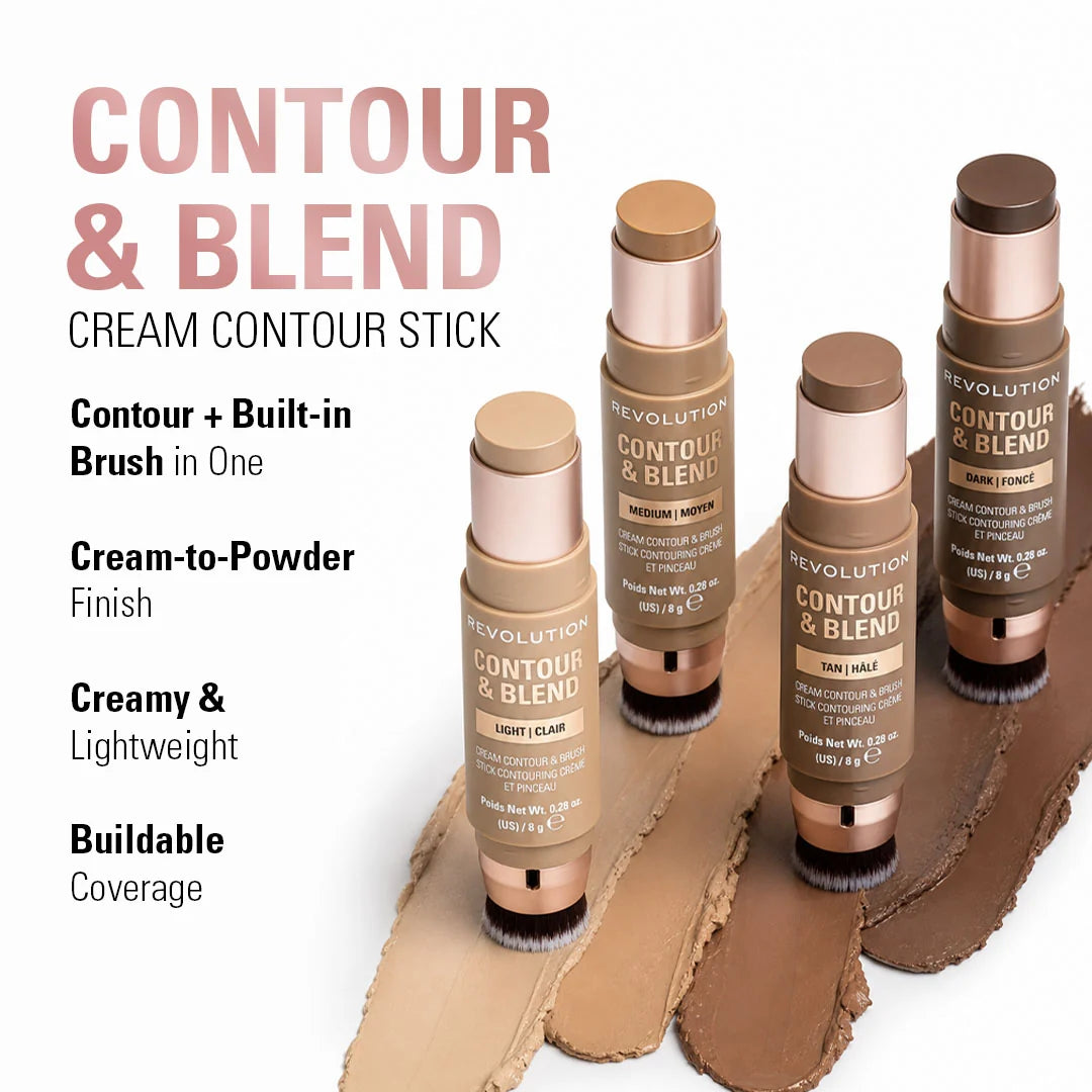 Makeup Revolution Reloaded Contour & Blend Stick Light 4pc Set + 1 Full Size Product Worth 25% Value Free