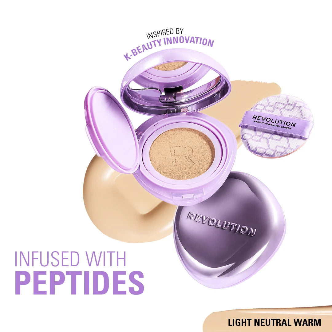 Revolution Superdewy Cushion Foundation Light Neutral Warm 4pc Set + 1 Full Size Product Worth 25% Value Free