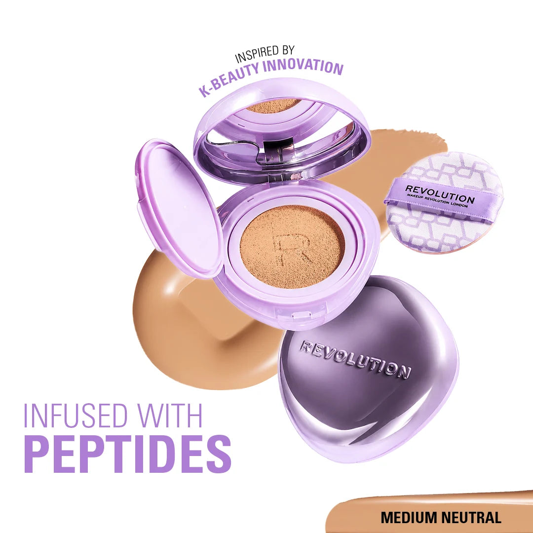 Revolution Superdewy Cushion Foundation Medium Neutral 4pc Set + 1 Full Size Product Worth 25% Value Free