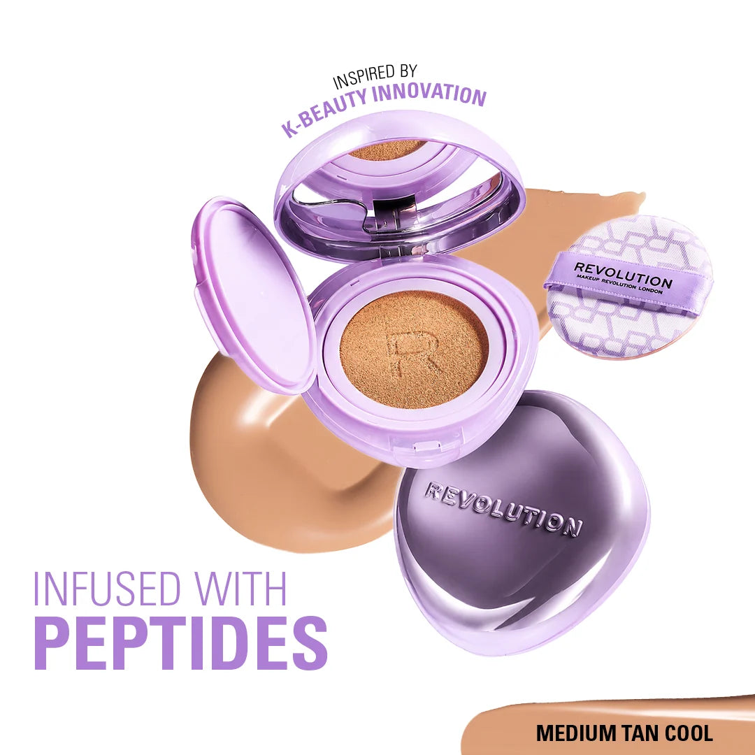 Revolution Superdewy Cushion Foundation Medium Tan Cool 4pc Set + 1 Full Size Product Worth 25% Value Free