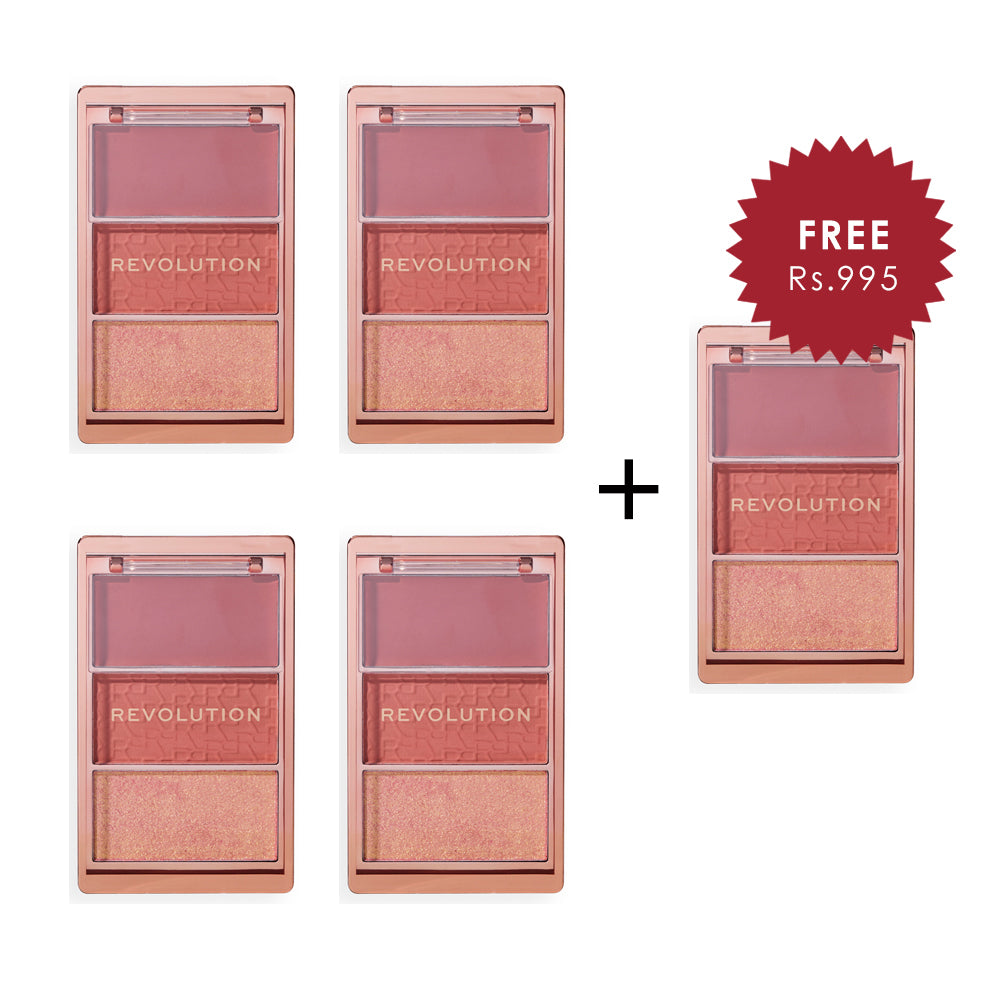 Makeup Revolution Blush Icon Palette Aura Points Rose 4pc Set + 1 Full Size Product Worth 25% Value Free