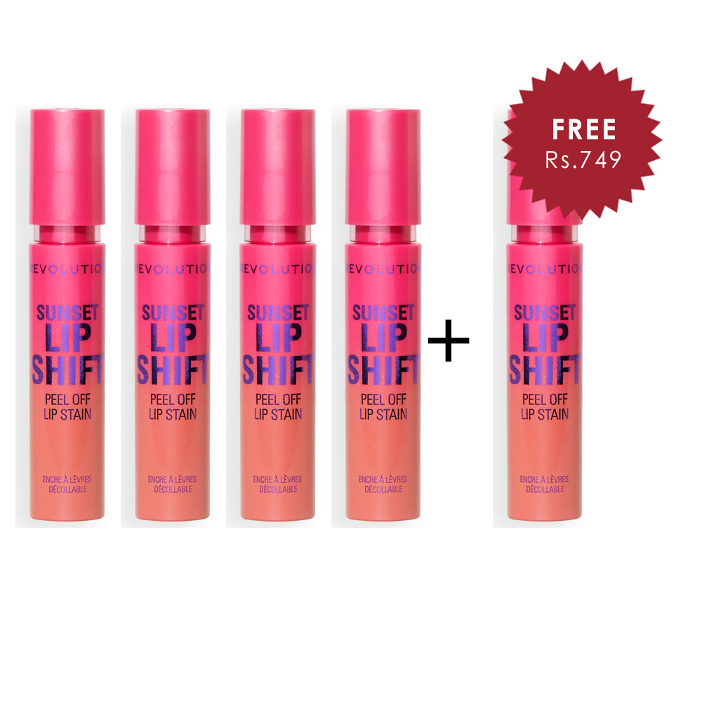 Revolution Sunset Lip Shift Peel Off Lip Stain - Flushed Pink 4pc Set + 1 Full Size Product Worth 25% Value Free