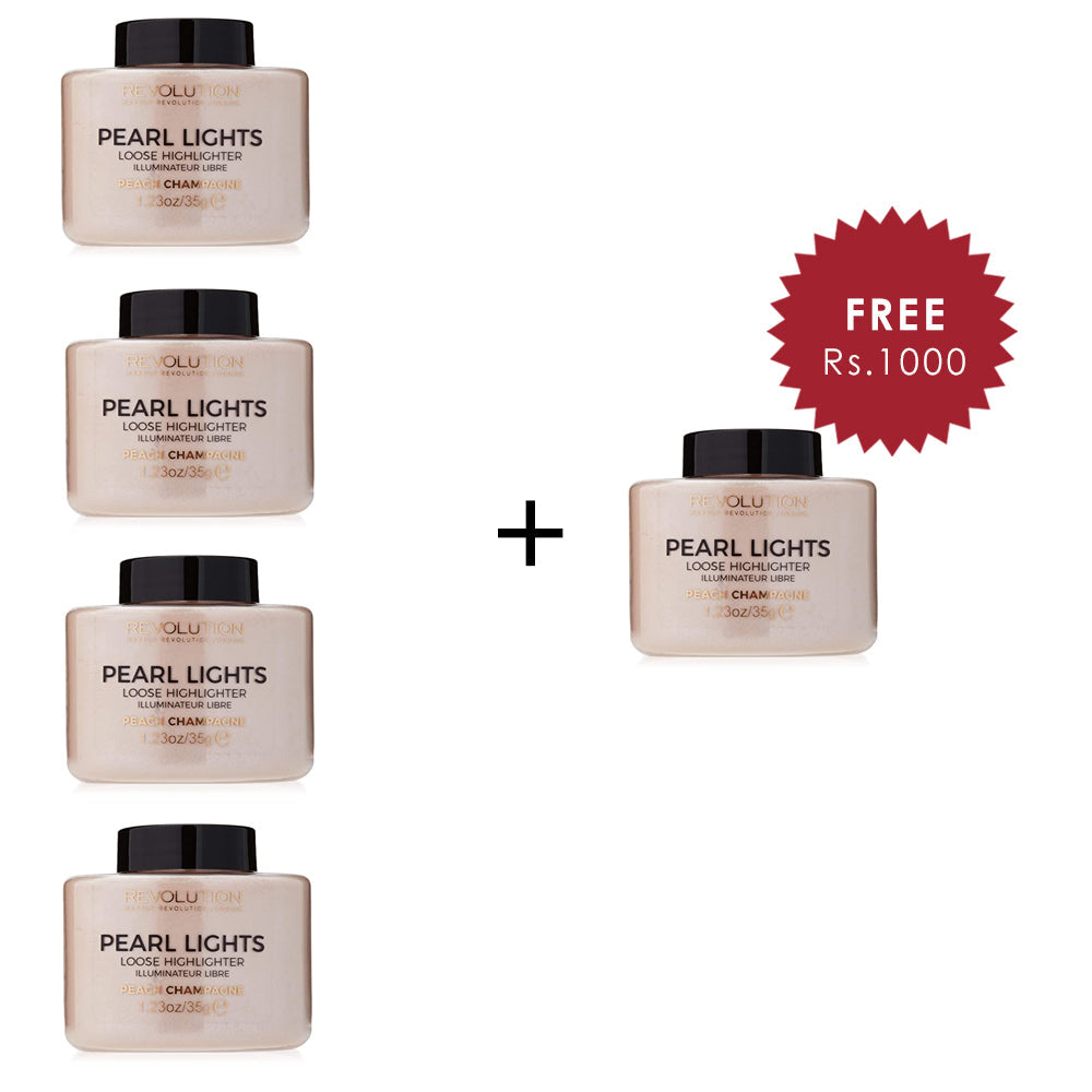 Makeup Revolution Pearl Lights Loose Highlilghter Peach Champagne 4pc Set + 1 Full Size Product Worth 25% Value Free