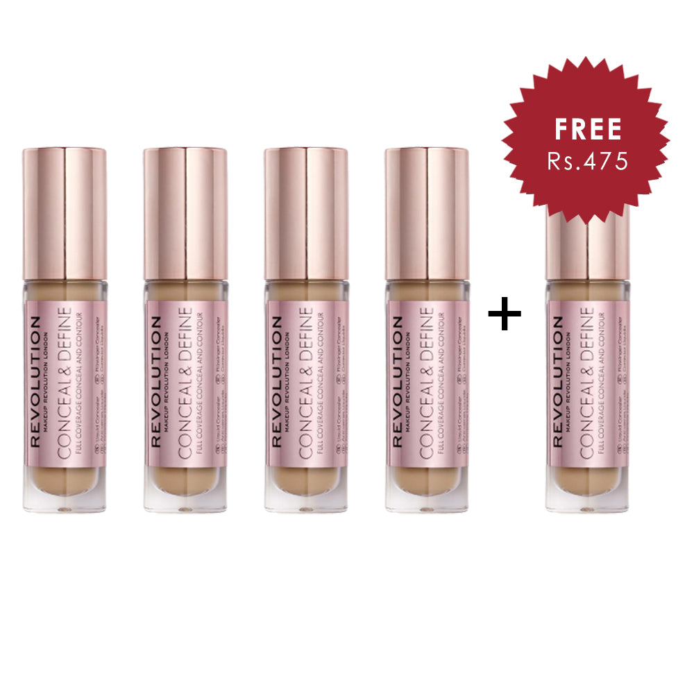 Makeup Revolution Conceal And Define Concealer - C11 4Pcs Set + 1 Full Size Product Worth 25% Value Free