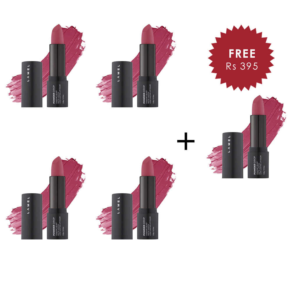 Lamel Powder Drop Matte Lipstick 406 Tulip Fleur 4pc Set + 1 Full Size Product Worth 25% Value Free