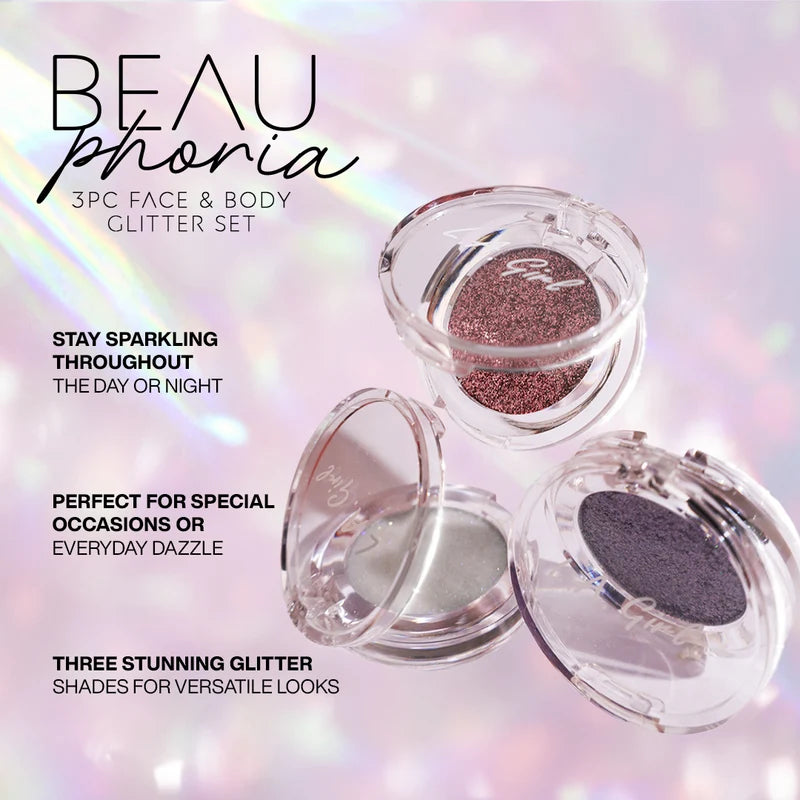 L.A.Girl Beau|Phoria 3Pc Glitter Topper Gift Set 4pc Set + 1 Full Size Product Worth 25% Value Free